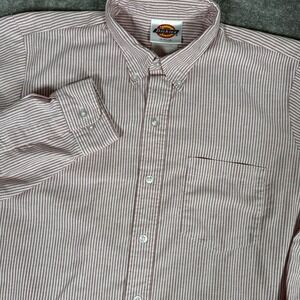 Dickies Work Shirt Men's Large Red Striped Long‎ Sleeve Button Up Workwear